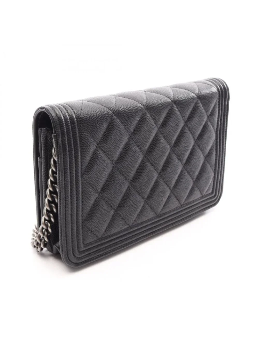 Chanel Shoulder Bag Boy Quilted Black Caviar Leather Boy Chain Wallet